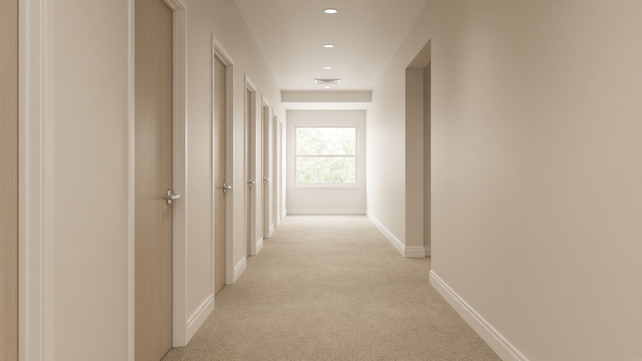 McKinney professional-suite corridor in soft daylight